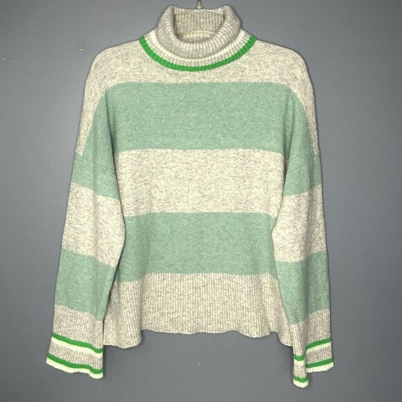 J Crew Sweater Womens M Gray Green Striped Turtleneck Supersoft Alpaca Wool - Picture 5 of 15